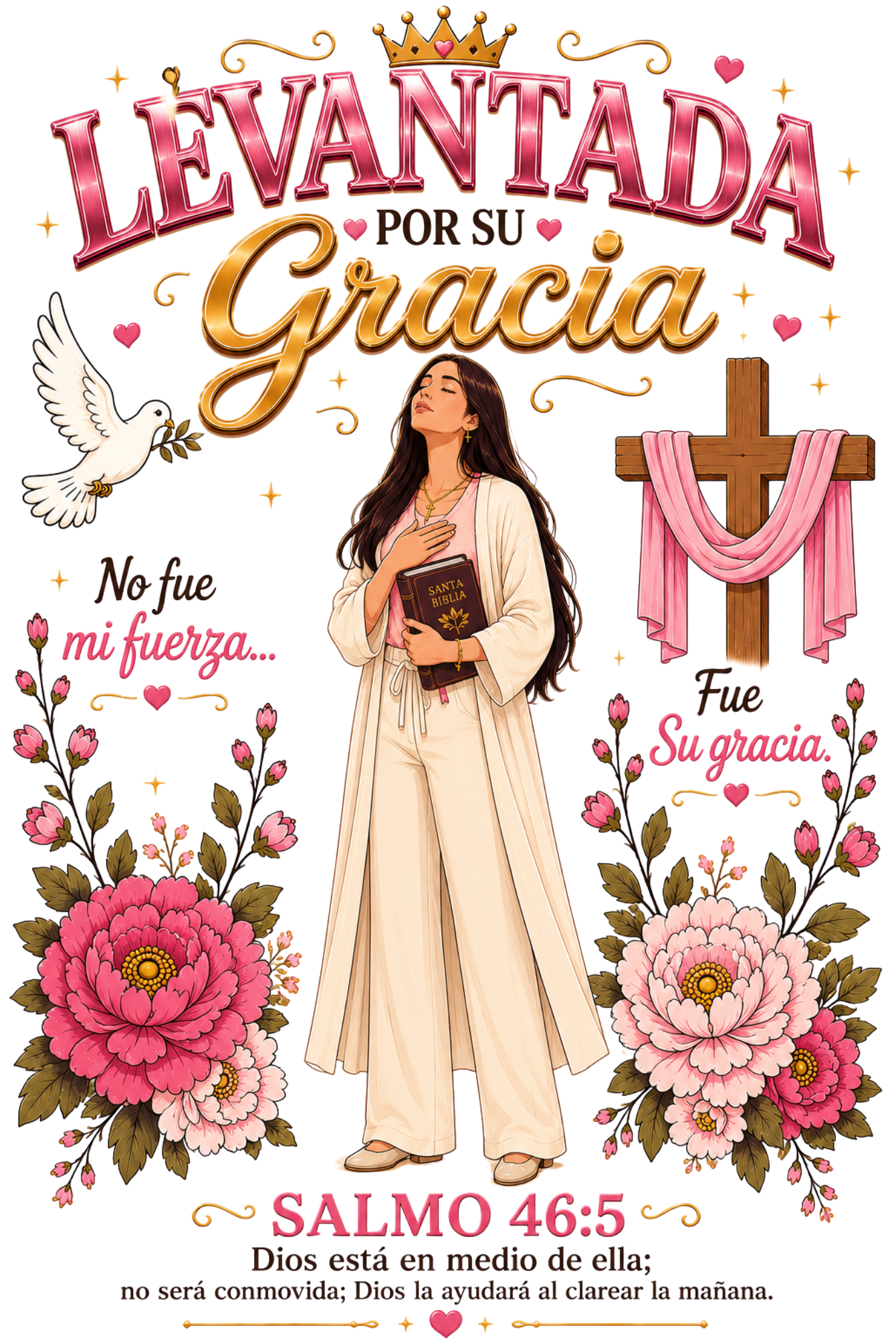 🌸 Levantada por Su Gracia — Colección de Stickers Impermeables.    6/pk