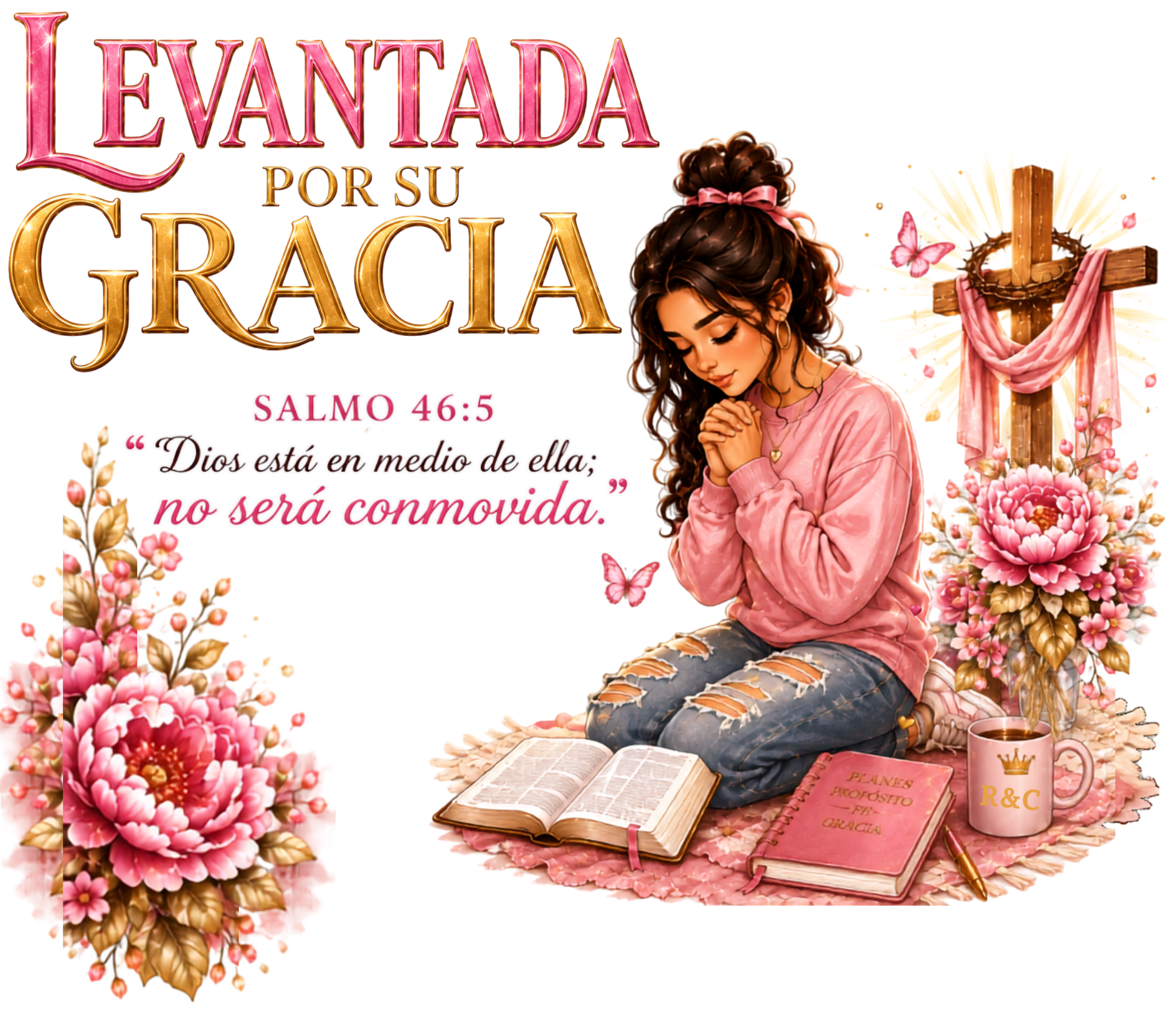 🌸 Levantada por Su Gracia — Colección de Stickers Impermeables.    6/pk